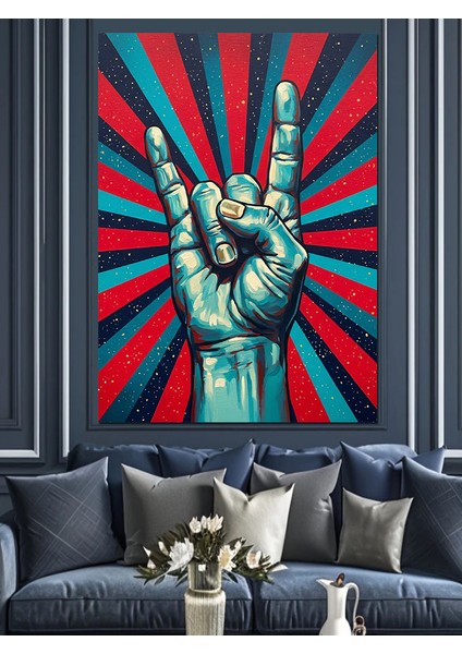 Kırmızı Mavi Soyut Çizgiler Dekoratif Kanvas - Mdf Ahşap Tablo