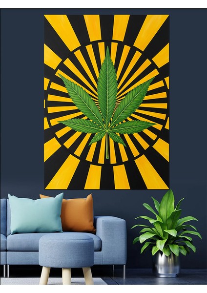 Sarı Işınlı Mandala Yaprak Dekoratif Kanvas - Mdf Ahşap Tablo fiyatları