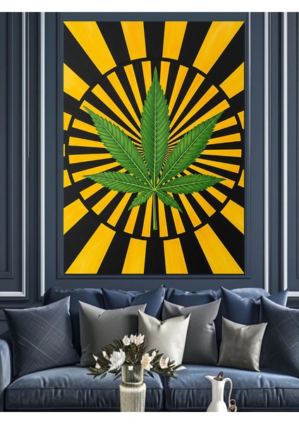 Sarı Işınlı Mandala Yaprak Dekoratif Kanvas - Mdf Ahşap Tablo indirimleri