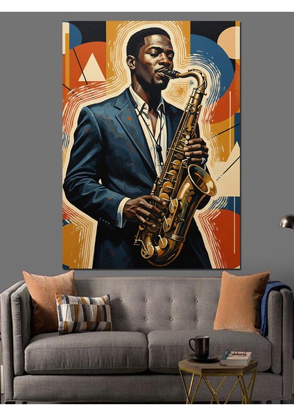 Saksafon Çalan Jazz Müzisyen Dekoratif Kanvas - Mdf Ahşap Tablo modelleri