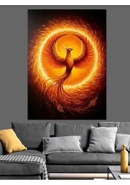 Yükselen Anka Kuşu Alev Dekoratif Kanvas - Mdf Ahşap Tablo