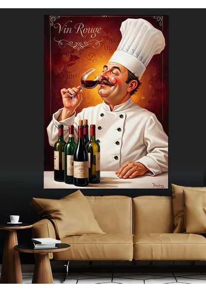 Şef Aşçı Kırmızı Şarap Dekoratif Kanvas - Mdf Ahşap Tablo fiyatları