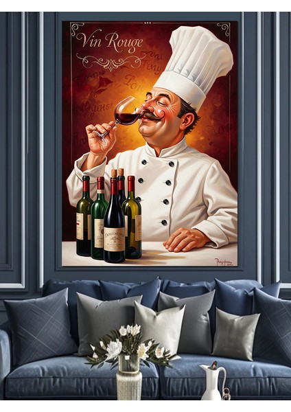 Şef Aşçı Kırmızı Şarap Dekoratif Kanvas - Mdf Ahşap Tablo modelleri