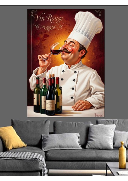 Şef Aşçı Kırmızı Şarap Dekoratif Kanvas - Mdf Ahşap Tablo fırsatları
