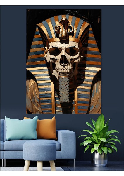 Mısır Firavun Kurukafa Figür Dekoratif Kanvas - Mdf Ahşap Tablo