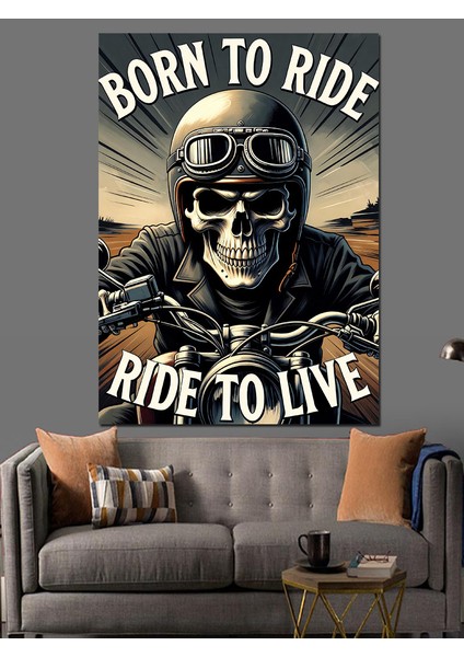 Motosikletli Iskelet Sürücü Dekoratif Kanvas - Mdf Ahşap Tablo modelleri