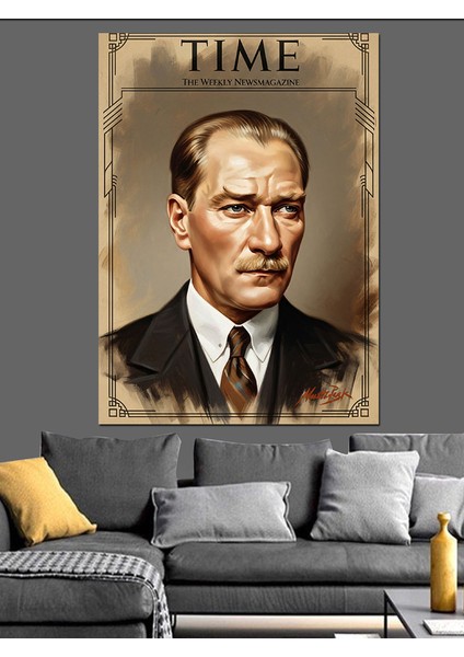 Time Kapak ve Mustafa Kemal Atatürk Dekoratif Kanvas - Mdf Ahşap Tablo