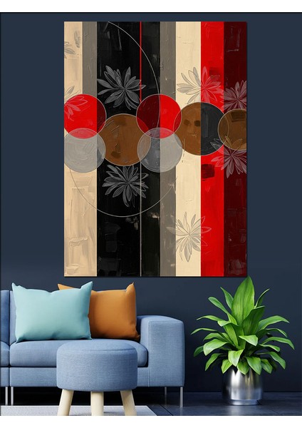 Soyut Kırmızı Siyah Çizgiler Dekoratif Kanvas - Mdf Ahşap Tablo