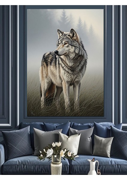 Karda Yürüyen Yalnız Kurt Dekoratif Kanvas - Mdf Ahşap Tablo