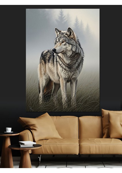 Karda Yürüyen Yalnız Kurt Dekoratif Kanvas - Mdf Ahşap Tablo fiyatları