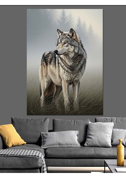 Karda Yürüyen Yalnız Kurt Dekoratif Kanvas - Mdf Ahşap Tablo indirimleri