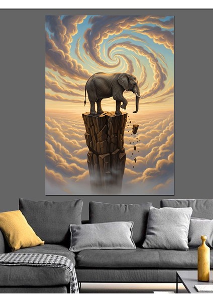 Sarmal Gök Yüzü ve Tepedeki Fil Dekoratif Kanvas - Mdf Ahşap Tablo