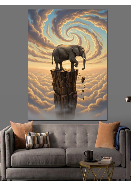 Sarmal Gök Yüzü ve Tepedeki Fil Dekoratif Kanvas - Mdf Ahşap Tablo fiyatları