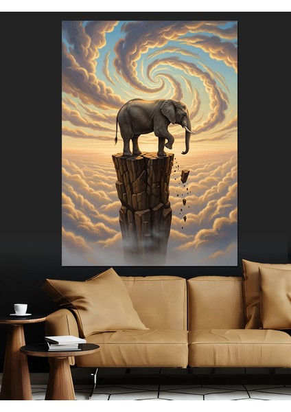 Sarmal Gök Yüzü ve Tepedeki Fil Dekoratif Kanvas - Mdf Ahşap Tablo fırsatları