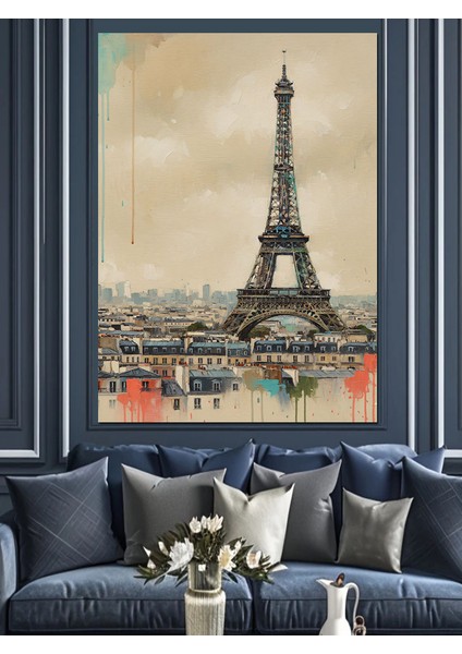 Eyfel Kulesi Sanat Çizim Dekoratif Kanvas - Mdf Ahşap Tablo