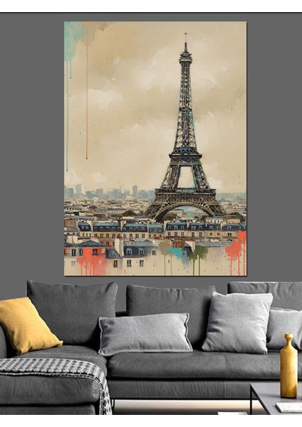 Eyfel Kulesi Sanat Çizim Dekoratif Kanvas - Mdf Ahşap Tablo fiyatları