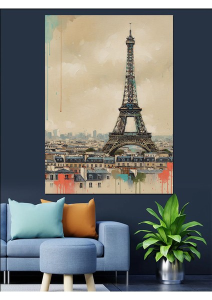 Eyfel Kulesi Sanat Çizim Dekoratif Kanvas - Mdf Ahşap Tablo fırsatları