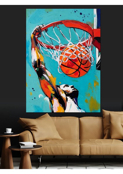 Kırmızı Basketbol Sahası Pota Dekoratif Kanvas - Mdf Ahşap Tablo fiyatları