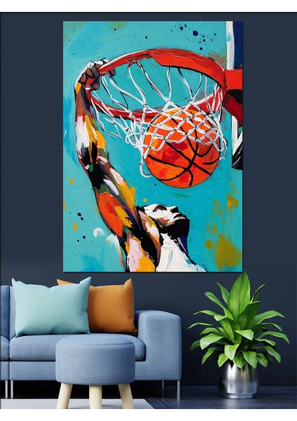 Kırmızı Basketbol Sahası Pota Dekoratif Kanvas - Mdf Ahşap Tablo modelleri