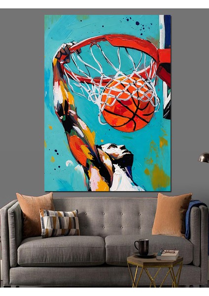 Kırmızı Basketbol Sahası Pota Dekoratif Kanvas - Mdf Ahşap Tablo fırsatları