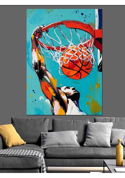 Kırmızı Basketbol Sahası Pota Dekoratif Kanvas - Mdf Ahşap Tablo indirimleri