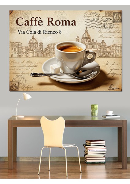Italyan Kahvesi Mektup Posta Arka Fon Dekoratif Kanvas - Mdf Ahşap Tablo