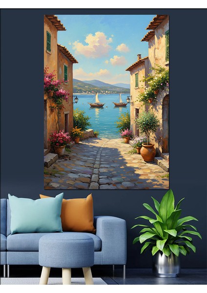 Italyan Sokak Manzarası Aydınlık Dekoratif Kanvas - Mdf Ahşap Tablo