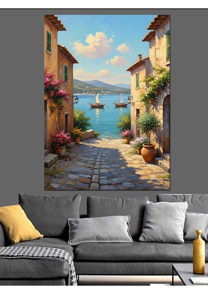 Italyan Sokak Manzarası Aydınlık Dekoratif Kanvas - Mdf Ahşap Tablo modelleri