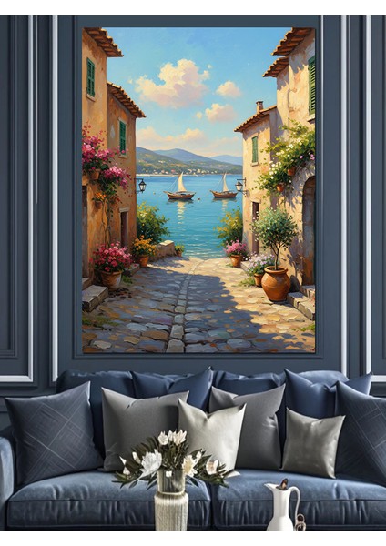 Italyan Sokak Manzarası Aydınlık Dekoratif Kanvas - Mdf Ahşap Tablo fırsatları
