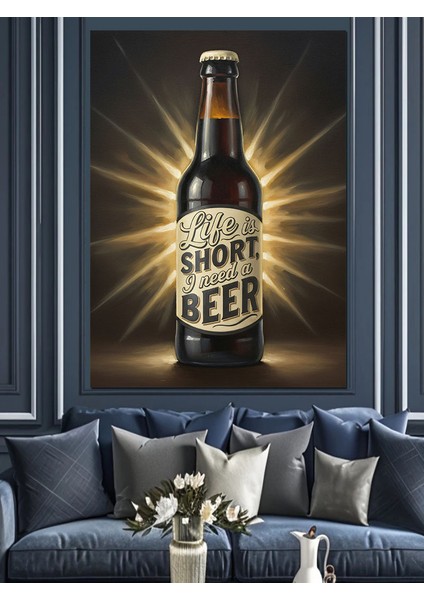 Koyu Bira Şişesi Işık Dekoratif Kanvas - Mdf Ahşap Tablo fiyatları