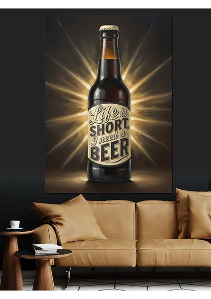 Koyu Bira Şişesi Işık Dekoratif Kanvas - Mdf Ahşap Tablo modelleri