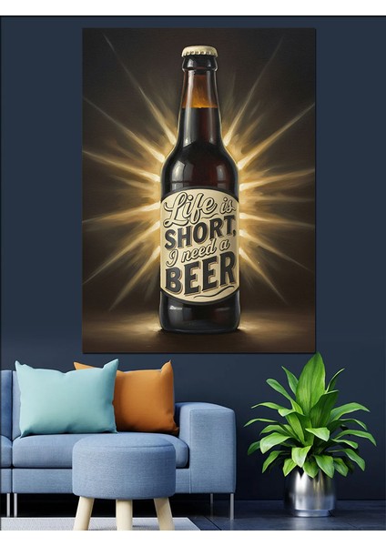 Koyu Bira Şişesi Işık Dekoratif Kanvas - Mdf Ahşap Tablo fırsatları