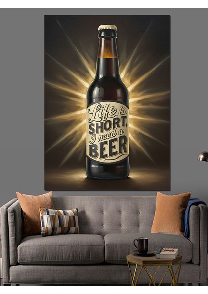Koyu Bira Şişesi Işık Dekoratif Kanvas - Mdf Ahşap Tablo indirimleri