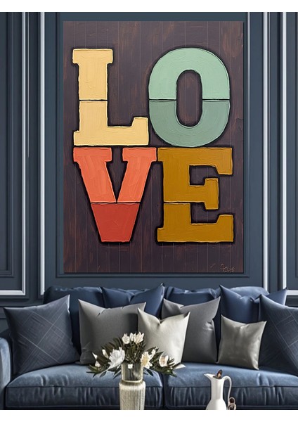 Aşk Yazısı Kalp Sanat Dekoratif Kanvas - Mdf Ahşap Tablo