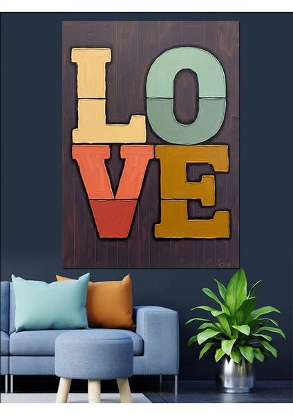 Aşk Yazısı Kalp Sanat Dekoratif Kanvas - Mdf Ahşap Tablo fırsatları