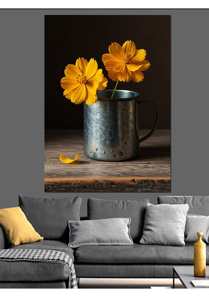 Sarı Çiçekli Metal Kova Dekoratif Kanvas - Mdf Ahşap Tablo modelleri