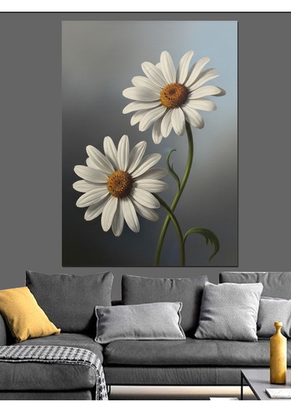 Papatya Çiçeği Yalın Beyaz Dekoratif Kanvas - Mdf Ahşap Tablo