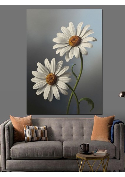 Papatya Çiçeği Yalın Beyaz Dekoratif Kanvas - Mdf Ahşap Tablo fiyatları