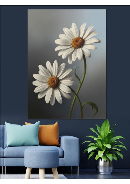 Papatya Çiçeği Yalın Beyaz Dekoratif Kanvas - Mdf Ahşap Tablo modelleri