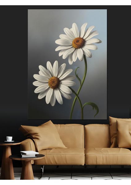 Papatya Çiçeği Yalın Beyaz Dekoratif Kanvas - Mdf Ahşap Tablo fırsatları