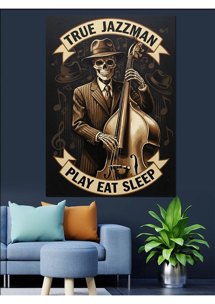 Cazcı Saksafon Duman Sigara Dekoratif Kanvas - Mdf Ahşap Tablo
