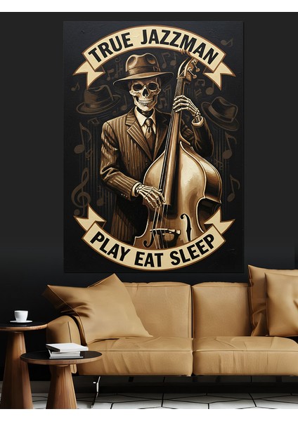 Cazcı Saksafon Duman Sigara Dekoratif Kanvas - Mdf Ahşap Tablo fiyatları
