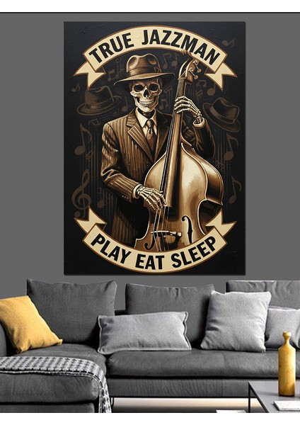 Cazcı Saksafon Duman Sigara Dekoratif Kanvas - Mdf Ahşap Tablo fırsatları