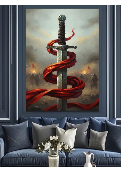 Kırmızı Kılıç Sarmal Sanat Dekoratif Kanvas - Mdf Ahşap Tablo fiyatları