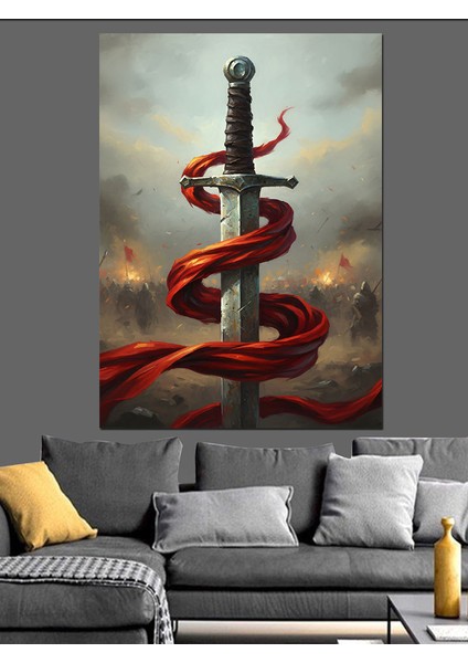 Kırmızı Kılıç Sarmal Sanat Dekoratif Kanvas - Mdf Ahşap Tablo modelleri