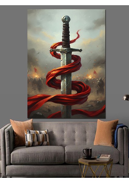 Kırmızı Kılıç Sarmal Sanat Dekoratif Kanvas - Mdf Ahşap Tablo fırsatları