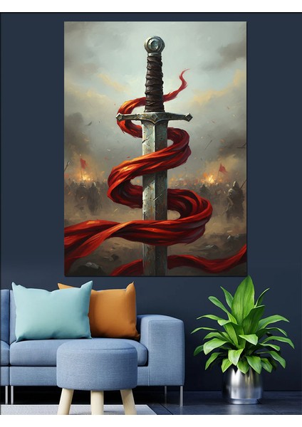 Kırmızı Kılıç Sarmal Sanat Dekoratif Kanvas - Mdf Ahşap Tablo indirimleri