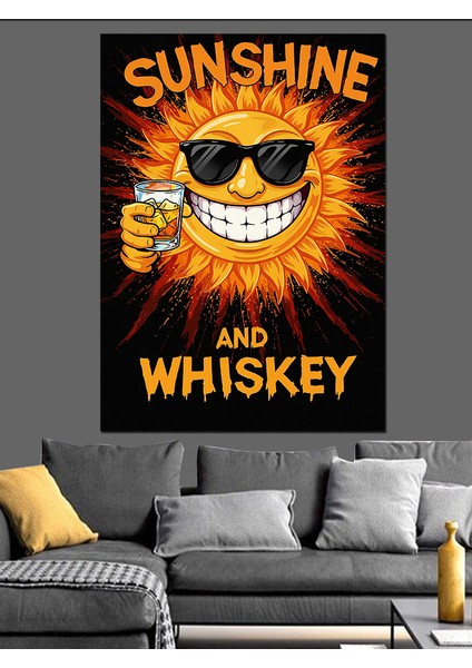 Güneş Viski Içen Iskelet Dekoratif Kanvas - Mdf Ahşap Tablo