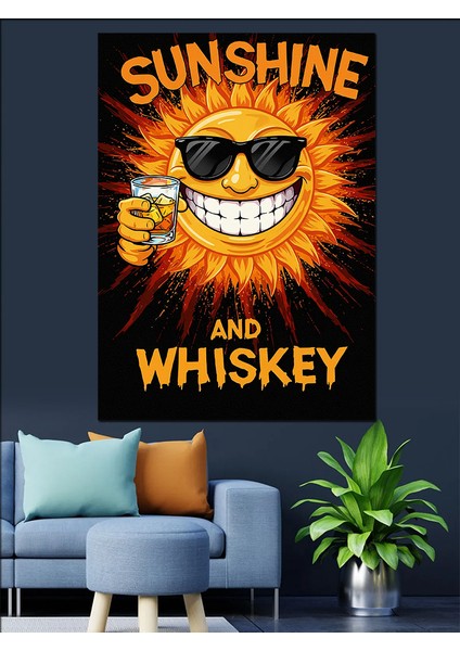 Güneş Viski Içen Iskelet Dekoratif Kanvas - Mdf Ahşap Tablo fırsatları