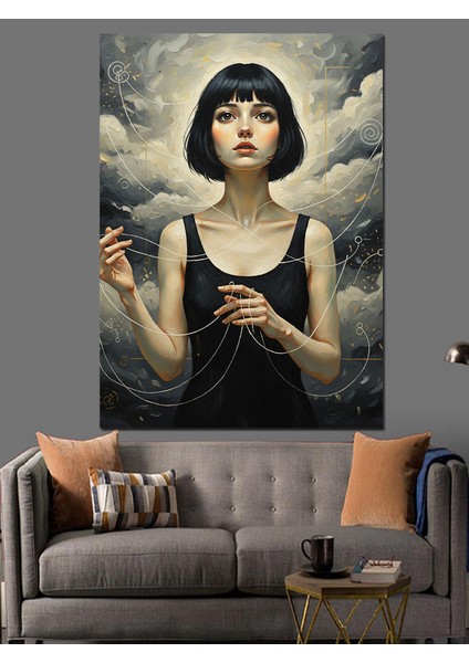Siyah Elbiseli Kadın Portre Dekoratif Kanvas - Mdf Ahşap Tablo fiyatları